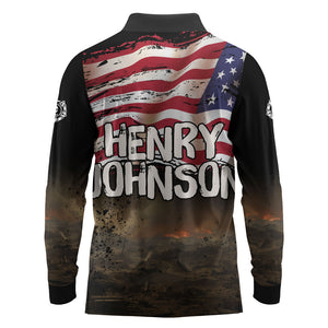 Henry Johnson Black History Month Long Sleeve Polo Shirt Distressed US Flag American Hero Portrait