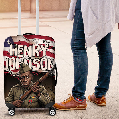 Henry Johnson Black History Month Luggage Cover Distressed US Flag American Hero Portrait