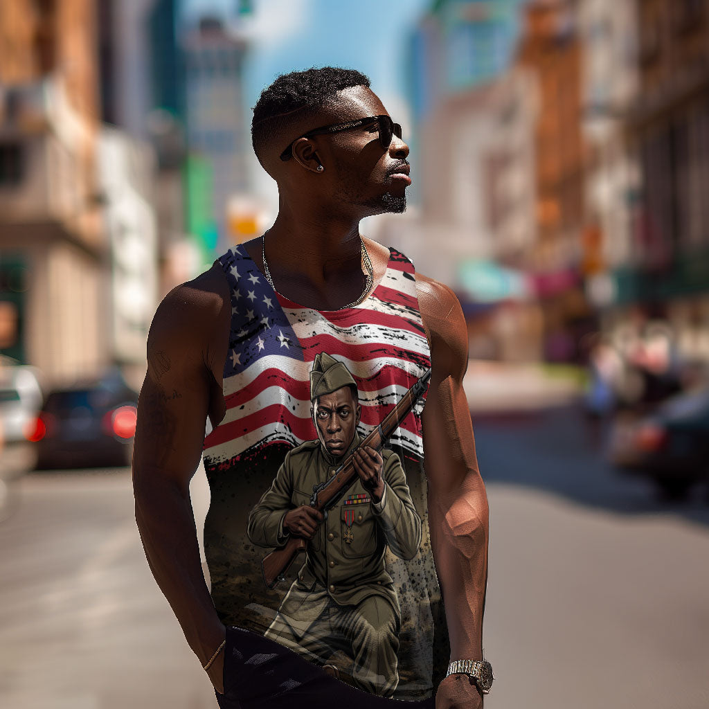 Henry Johnson Black History Month Men Tank Top Distressed US Flag American Hero Portrait
