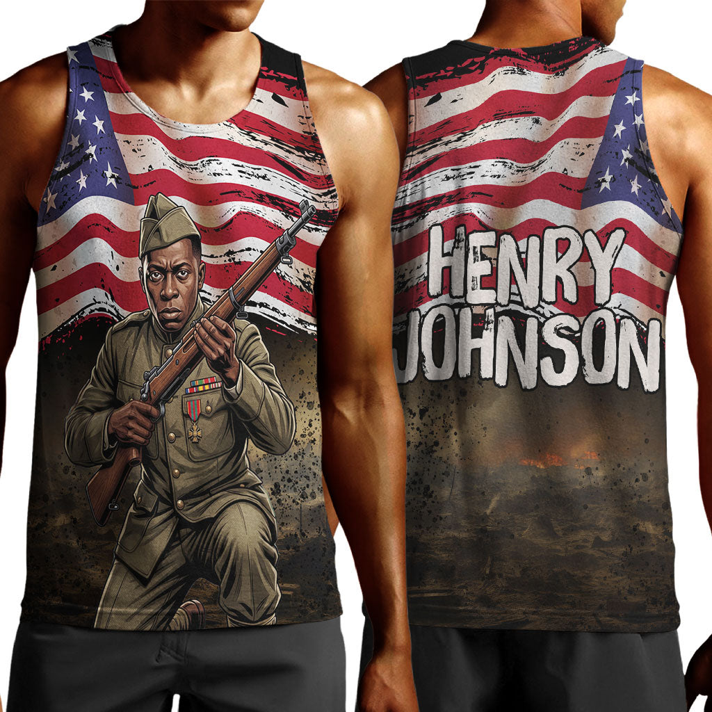 Henry Johnson Black History Month Men Tank Top Distressed US Flag American Hero Portrait