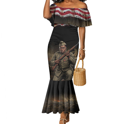 Henry Johnson Black History Month Mermaid Dress Distressed US Flag American Hero Portrait