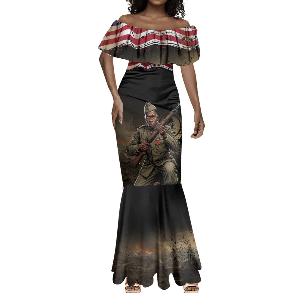 Henry Johnson Black History Month Mermaid Dress Distressed US Flag American Hero Portrait