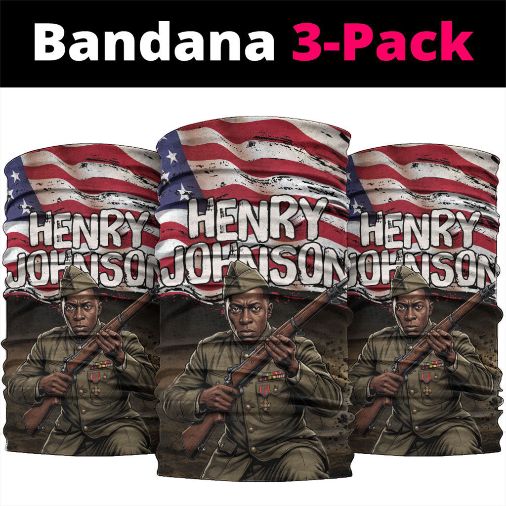 Henry Johnson Black History Month Neck Gaiter Distressed US Flag American Hero Portrait
