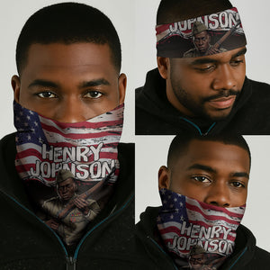 Henry Johnson Black History Month Neck Gaiter Distressed US Flag American Hero Portrait