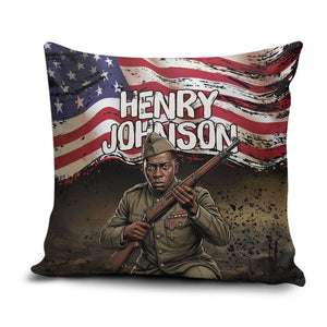 Henry Johnson Black History Month Pillow Cover Distressed US Flag American Hero Portrait