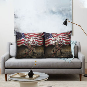 Henry Johnson Black History Month Pillow Cover Distressed US Flag American Hero Portrait