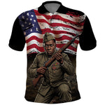 Henry Johnson Black History Month Polo Shirt Distressed US Flag American Hero Portrait