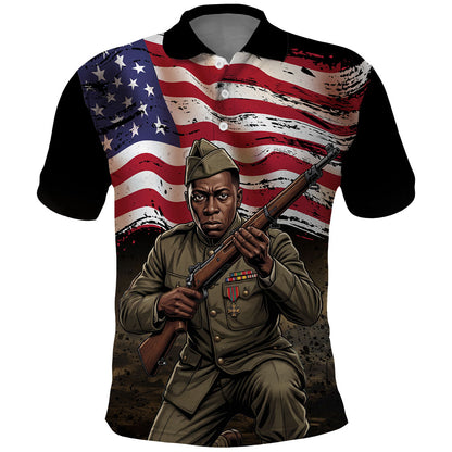 Henry Johnson Black History Month Polo Shirt Distressed US Flag American Hero Portrait