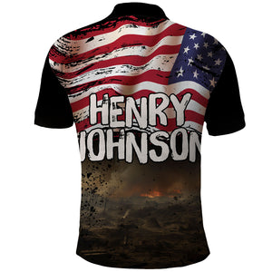 Henry Johnson Black History Month Polo Shirt Distressed US Flag American Hero Portrait