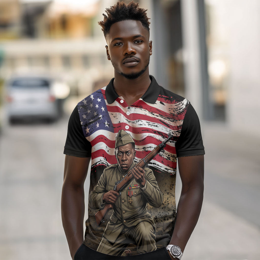 Henry Johnson Black History Month Polo Shirt Distressed US Flag American Hero Portrait