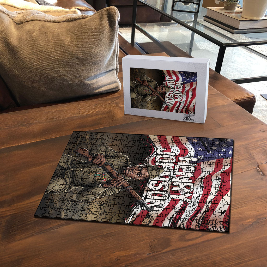 Henry Johnson Black History Month Puzzle Distressed US Flag American Hero Portrait
