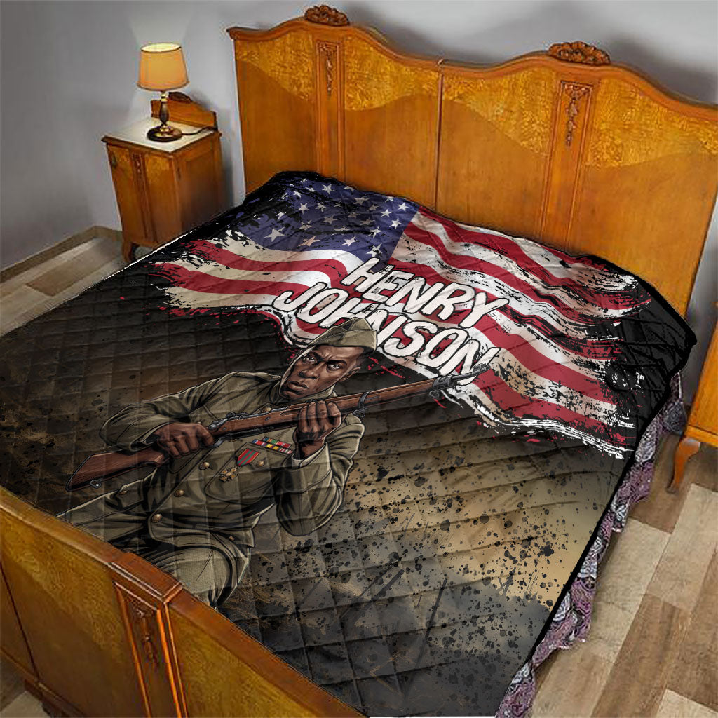 Henry Johnson Black History Month Quilt Distressed US Flag American Hero Portrait