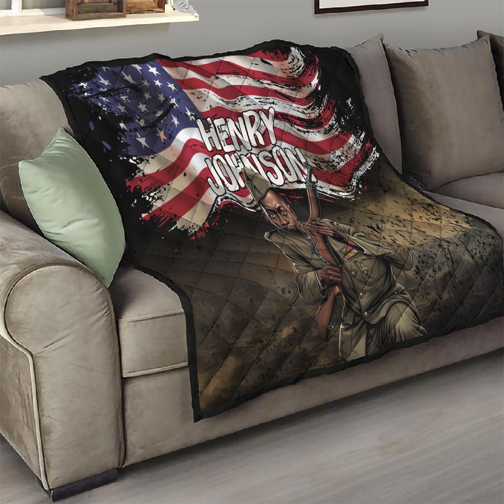 Henry Johnson Black History Month Quilt Distressed US Flag American Hero Portrait
