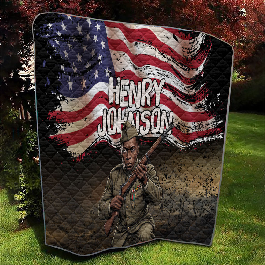 Henry Johnson Black History Month Quilt Distressed US Flag American Hero Portrait