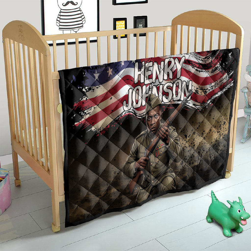 Henry Johnson Black History Month Quilt Distressed US Flag American Hero Portrait