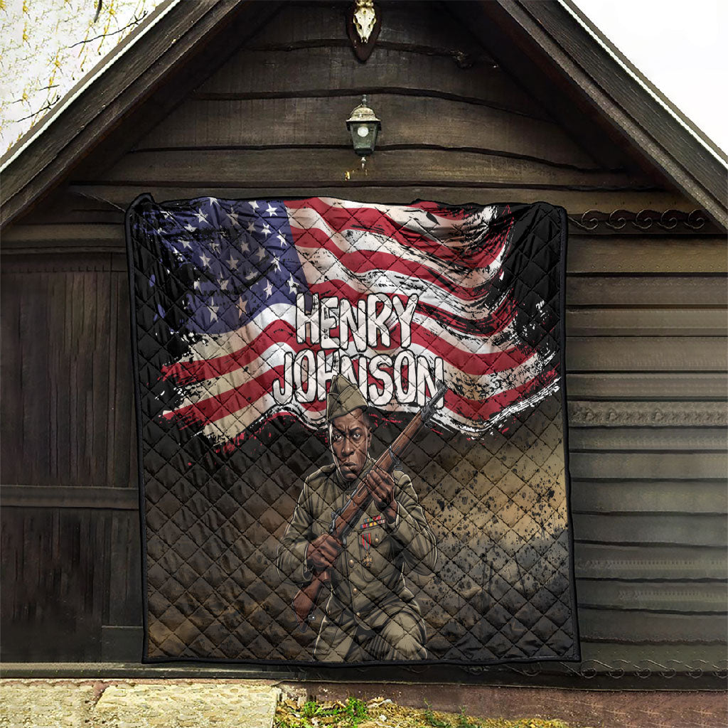 Henry Johnson Black History Month Quilt Distressed US Flag American Hero Portrait