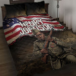 Henry Johnson Black History Month Quilt Bed Set Distressed US Flag American Hero Portrait