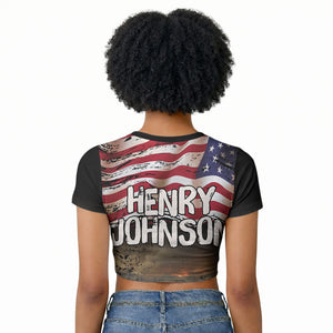 Henry Johnson Black History Month Raglan Cropped T shirt Distressed US Flag American Hero Portrait