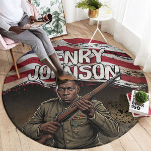 Henry Johnson Black History Month Round Carpet Distressed US Flag American Hero Portrait