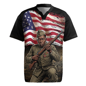 Henry Johnson Black History Month Rugby Jersey Distressed US Flag American Hero Portrait