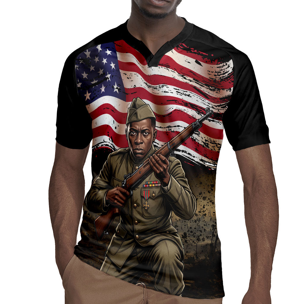 Henry Johnson Black History Month Rugby Jersey Distressed US Flag American Hero Portrait
