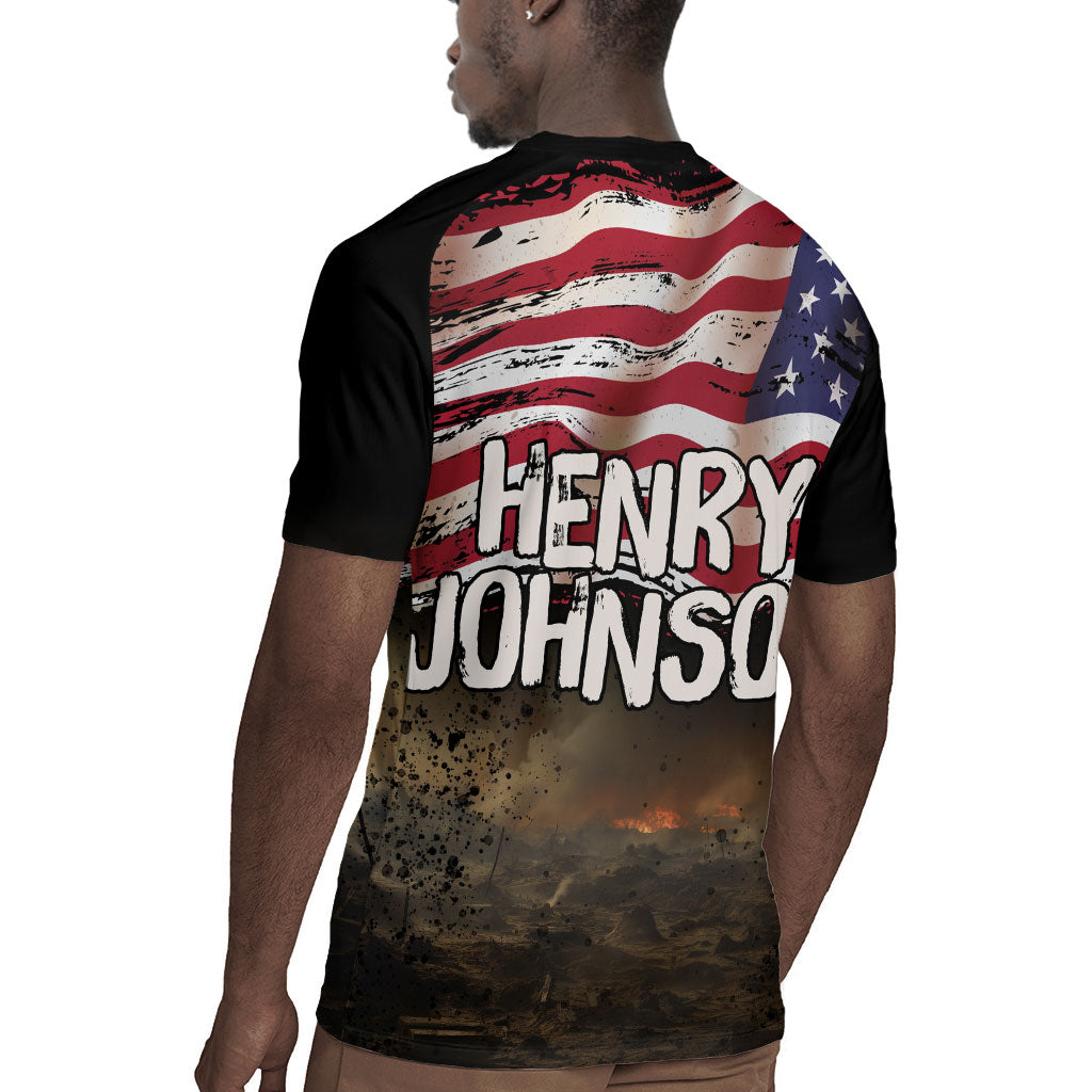 Henry Johnson Black History Month Rugby Jersey Distressed US Flag American Hero Portrait