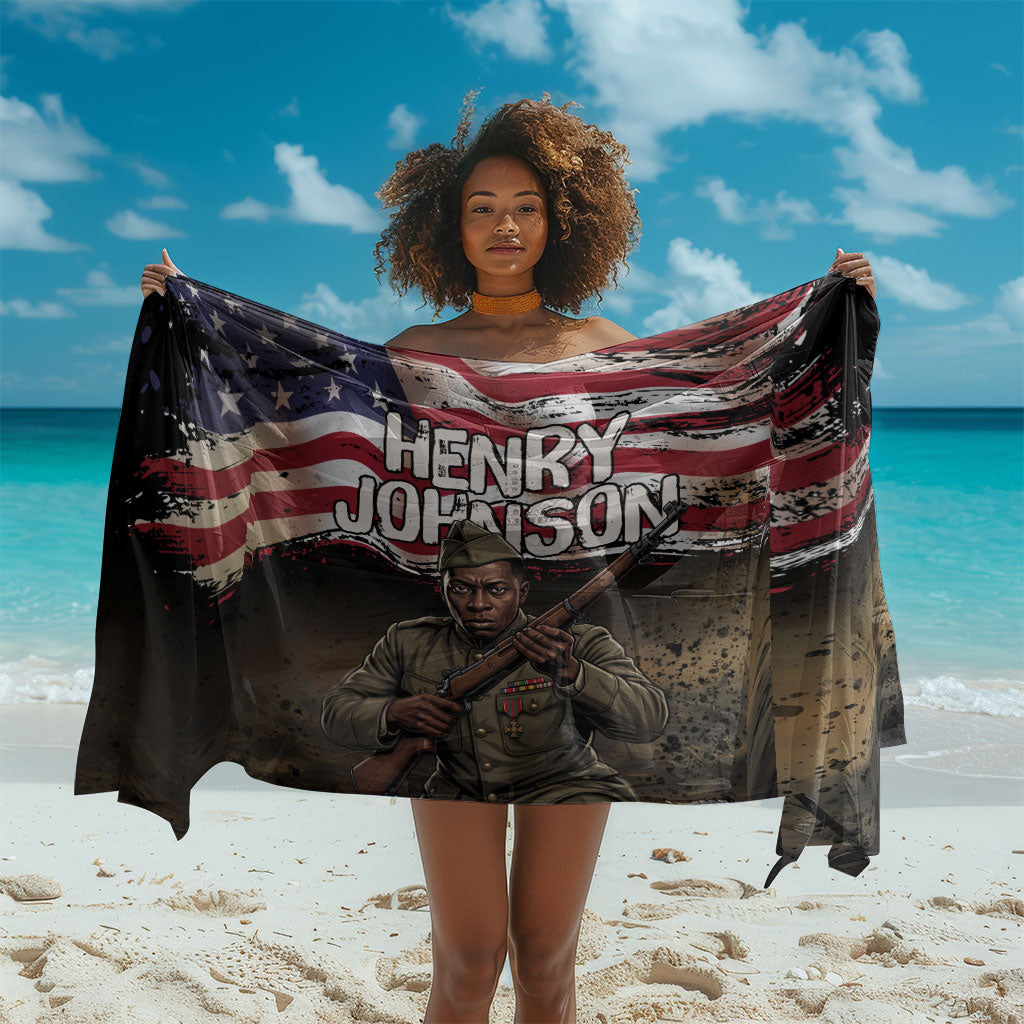 Henry Johnson Black History Month Sarong Distressed US Flag American Hero Portrait