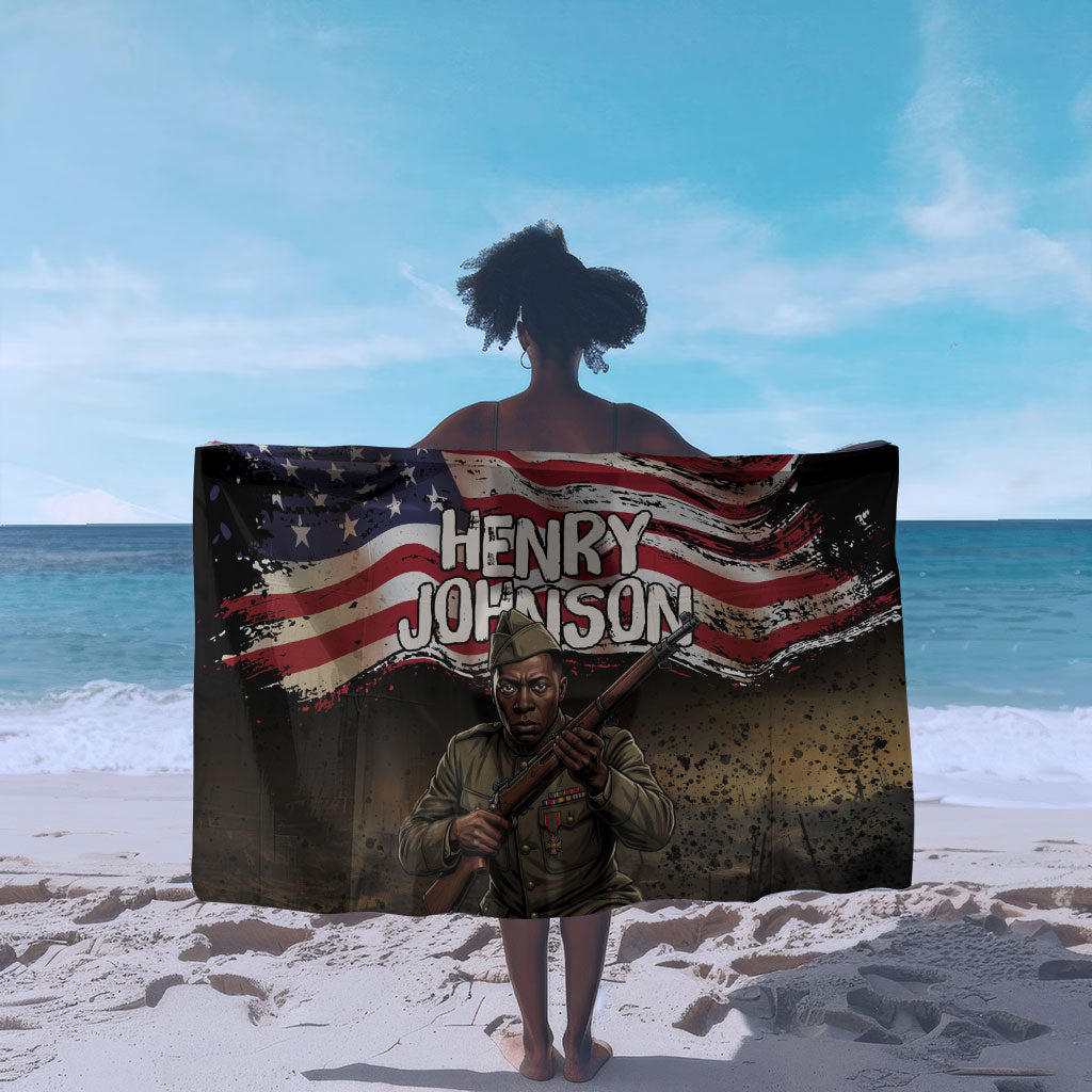Henry Johnson Black History Month Sarong Distressed US Flag American Hero Portrait