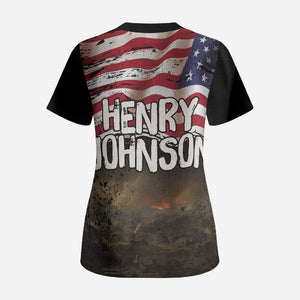 Henry Johnson Black History Month Scrub Top Distressed US Flag American Hero Portrait