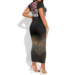 Henry Johnson Black History Month Short Sleeve Bodycon Dress Distressed US Flag American Hero Portrait