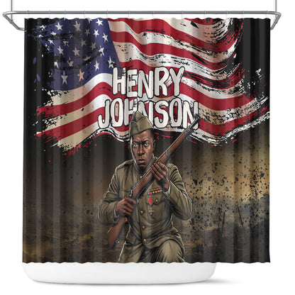 Henry Johnson Black History Month Shower Curtain Distressed US Flag American Hero Portrait