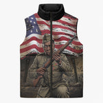 Henry Johnson Black History Month Sleeveless Puffer Jacket Distressed US Flag American Hero Portrait