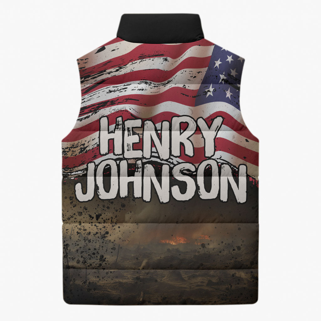 Henry Johnson Black History Month Sleeveless Puffer Jacket Distressed US Flag American Hero Portrait