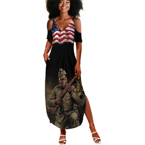 Henry Johnson Black History Month Summer Maxi Dress Distressed US Flag American Hero Portrait
