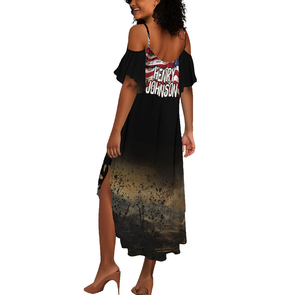 Henry Johnson Black History Month Summer Maxi Dress Distressed US Flag American Hero Portrait