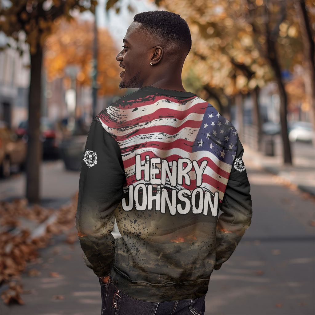 Henry Johnson Black History Month Sweatshirt Distressed US Flag American Hero Portrait