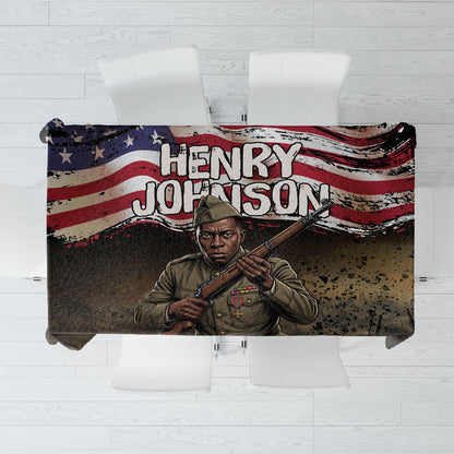 Henry Johnson Black History Month Tablecloth Distressed US Flag American Hero Portrait