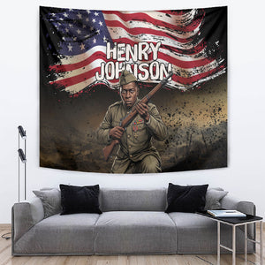 Henry Johnson Black History Month Tapestry Distressed US Flag American Hero Portrait