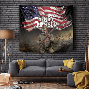 Henry Johnson Black History Month Tapestry Distressed US Flag American Hero Portrait