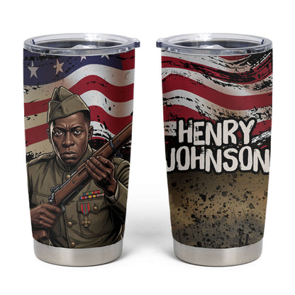 Henry Johnson Black History Month Tumbler Cup Distressed US Flag American Hero Portrait