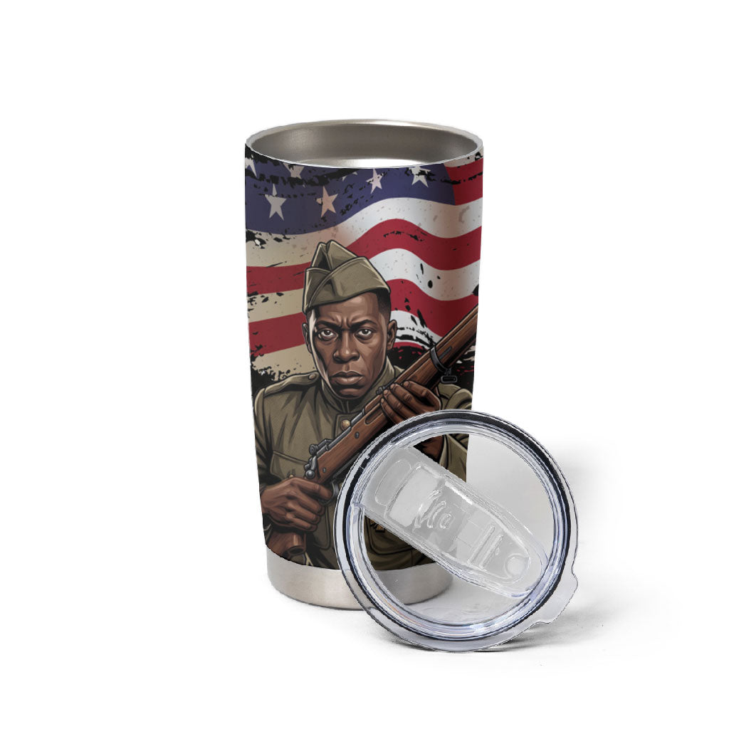 Henry Johnson Black History Month Tumbler Cup Distressed US Flag American Hero Portrait