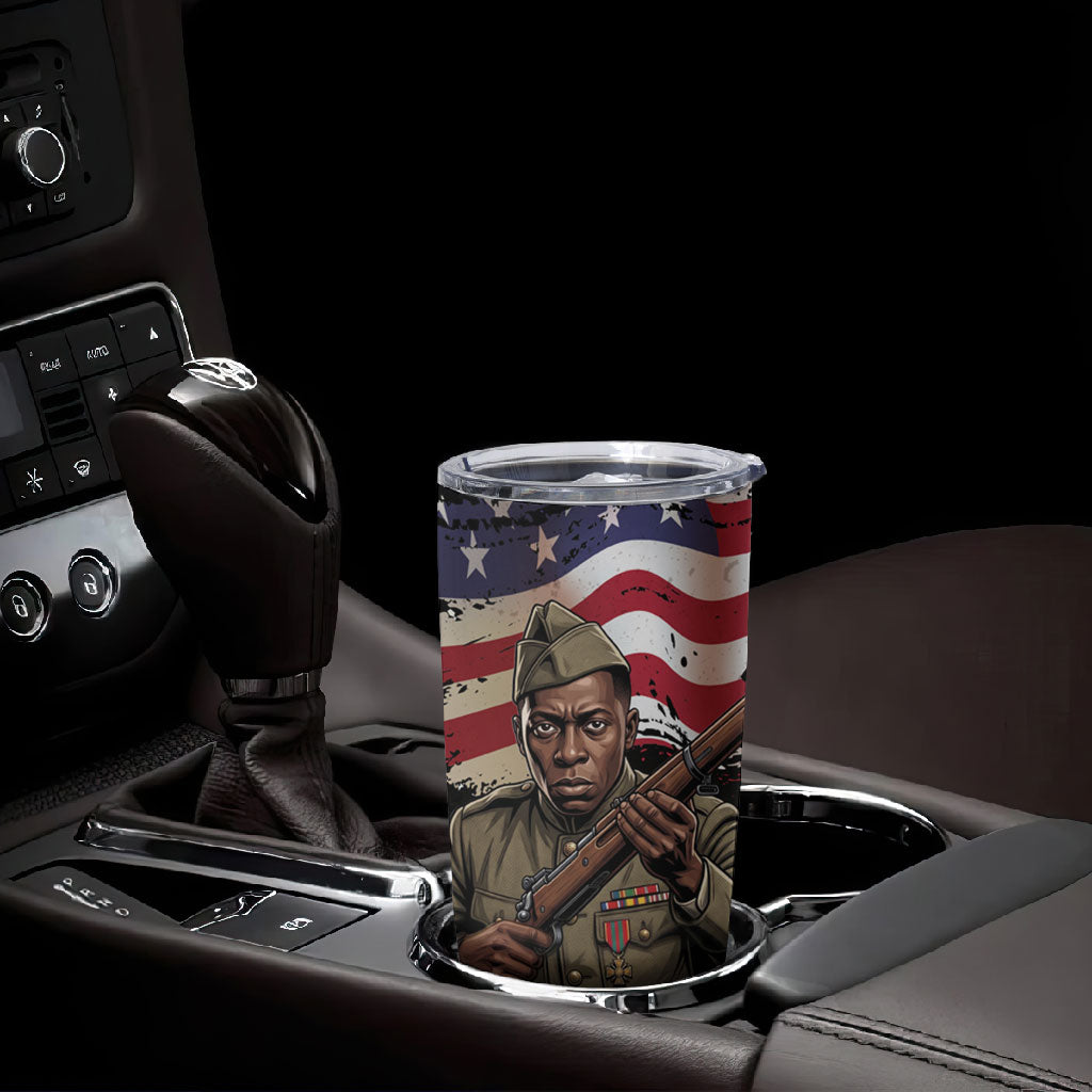 Henry Johnson Black History Month Tumbler Cup Distressed US Flag American Hero Portrait