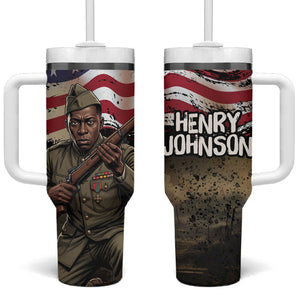 Henry Johnson Black History Month Tumbler With Handle Distressed US Flag American Hero Portrait