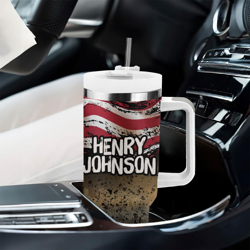 Henry Johnson Black History Month Tumbler With Handle Distressed US Flag American Hero Portrait
