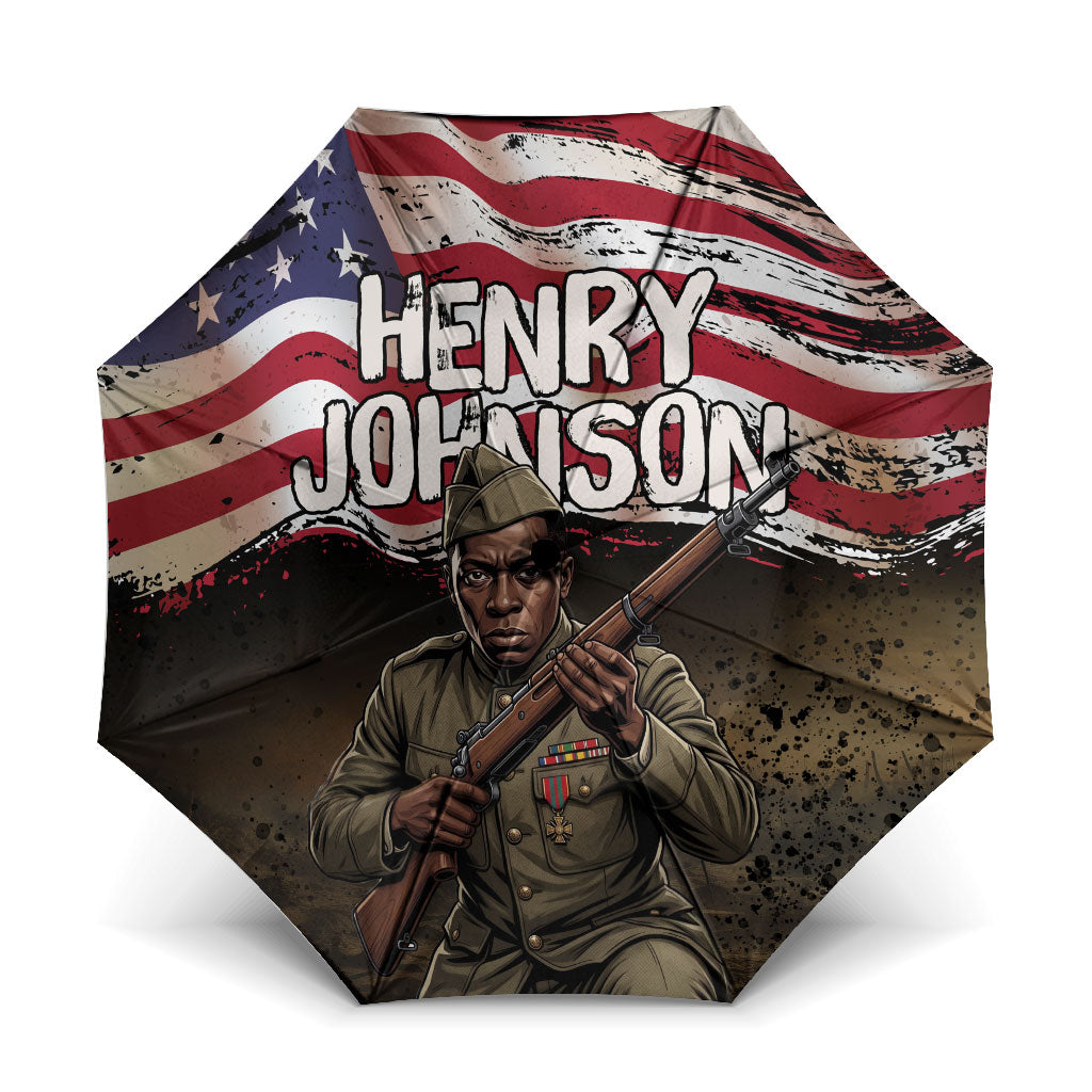 Henry Johnson Black History Month Umbrella Distressed US Flag American Hero Portrait