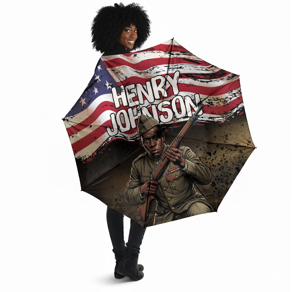 Henry Johnson Black History Month Umbrella Distressed US Flag American Hero Portrait
