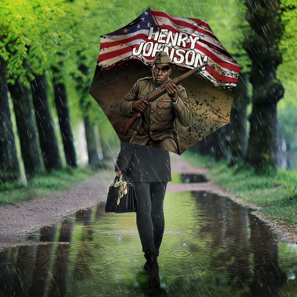 Henry Johnson Black History Month Umbrella Distressed US Flag American Hero Portrait