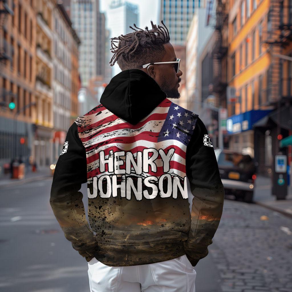 Henry Johnson Black History Month Zip Hoodie Distressed US Flag American Hero Portrait