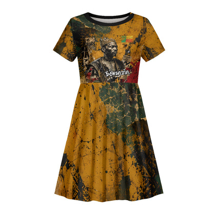Benin Independence Day King Behanzin Kid Short Sleeve Dress Dahomey Amazons National Motto