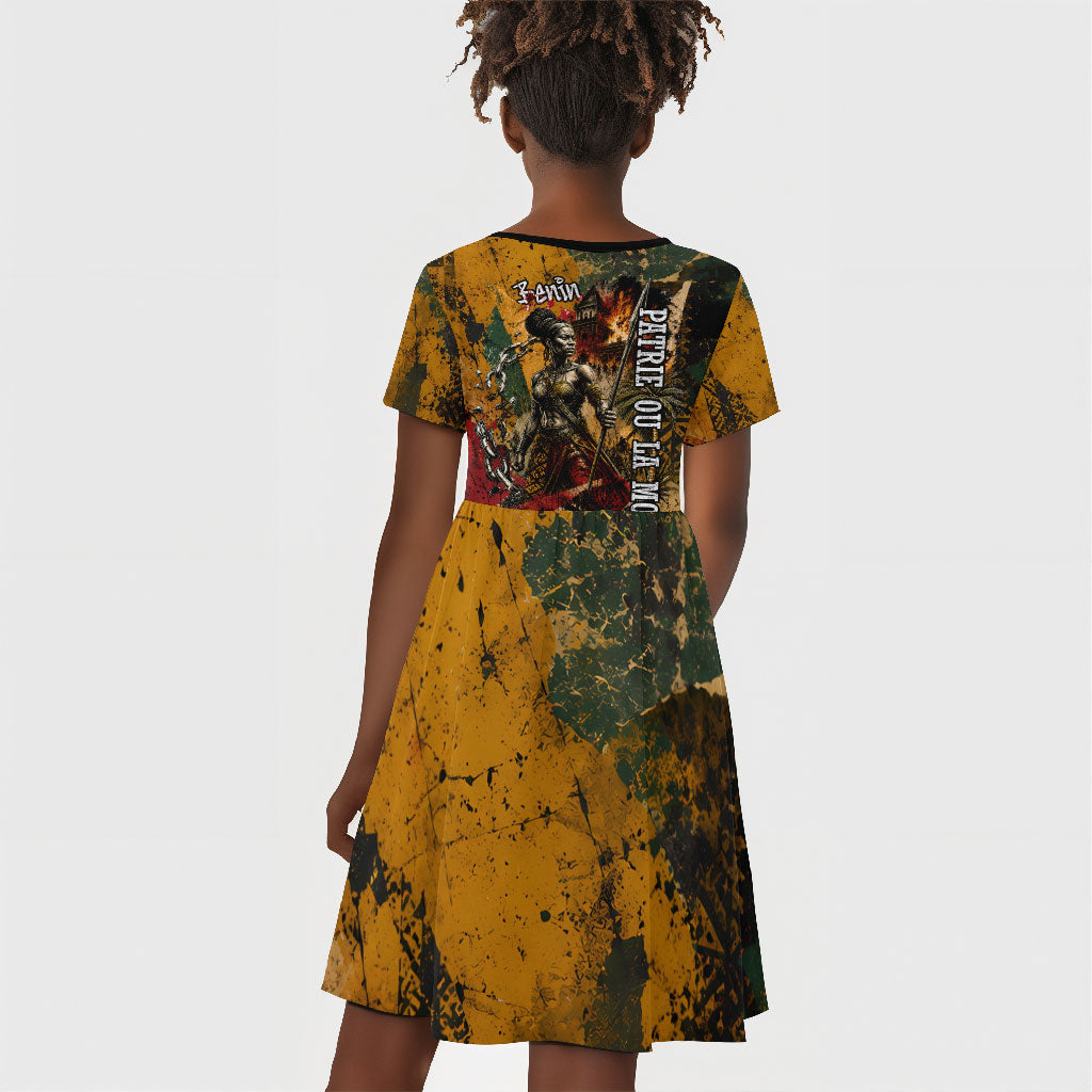 Benin Independence Day King Behanzin Kid Short Sleeve Dress Dahomey Amazons National Motto